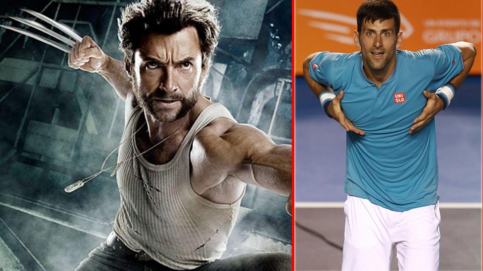 Novak Djokovic, petenis asal Serbia (kiri) dengan Wolverine (tokoh film X Men). - INDOSPORT
