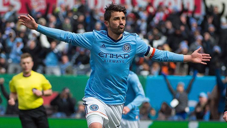 Selebrasi David Villa pada laga saat melawan DC United.