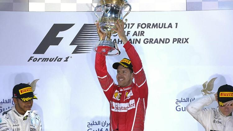 Sebastian Vettel menjuarai balapan GP Bahrain 2017. Copyright: Twitter/F1