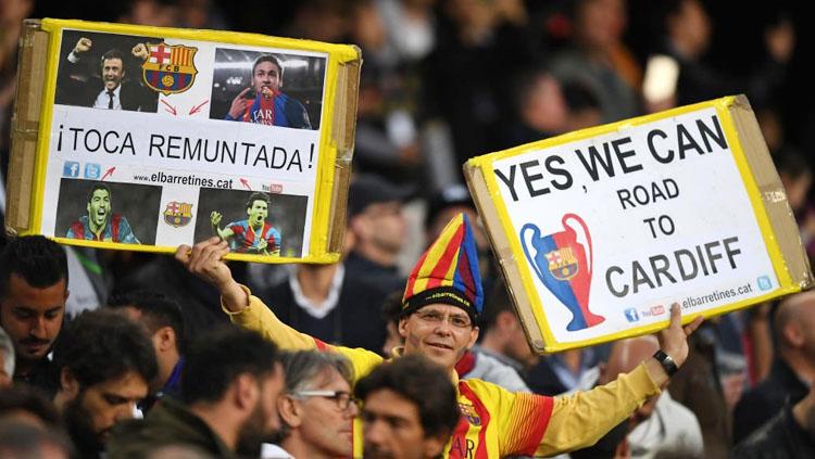 Salah satu fans Barcelona tiada henti memberikan dukungan dan tetap percaya jika klub kesayangannya dapat lolos ke final.