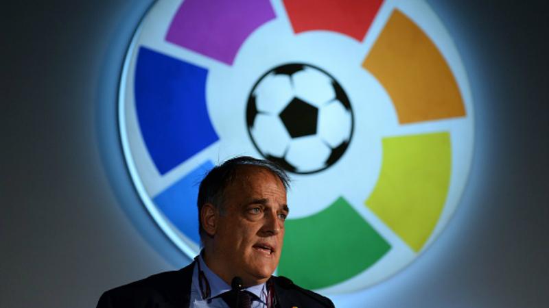 Presiden LaLiga, Javier Tebas. Foto: SAJJAD HUSSAIN / Stringer / Getty Images.