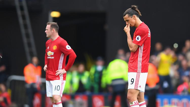 Rooney dan Ibrahimovic saat membela Manchester United berhadapan dengan Watford. Copyright: Laurence Griffiths/Getty Images