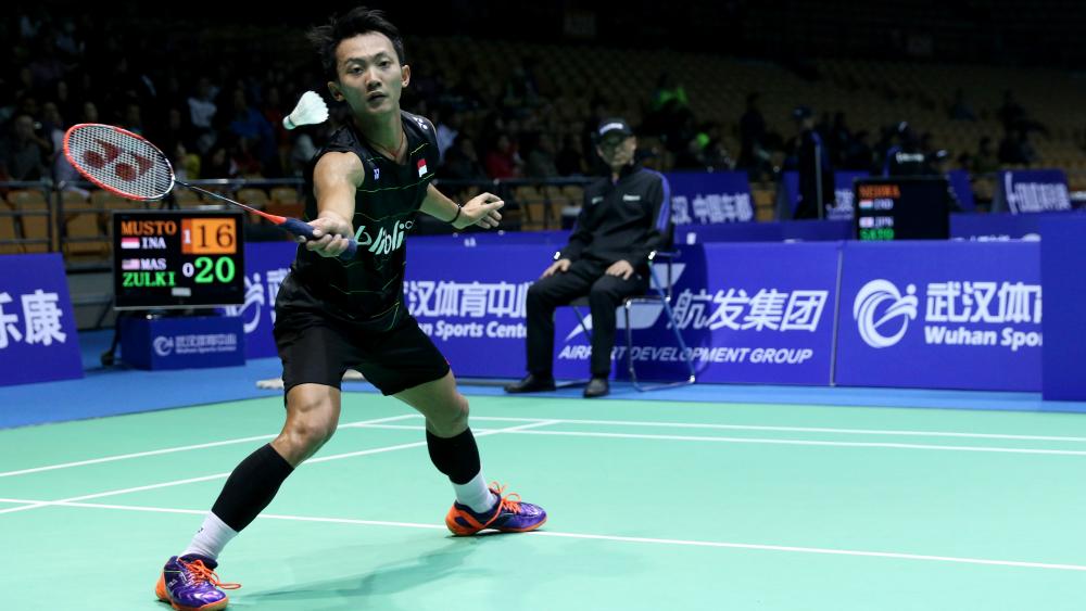 Ihsan Maulana Mustofa di babak pertama Badminton Asia Championships 2017.