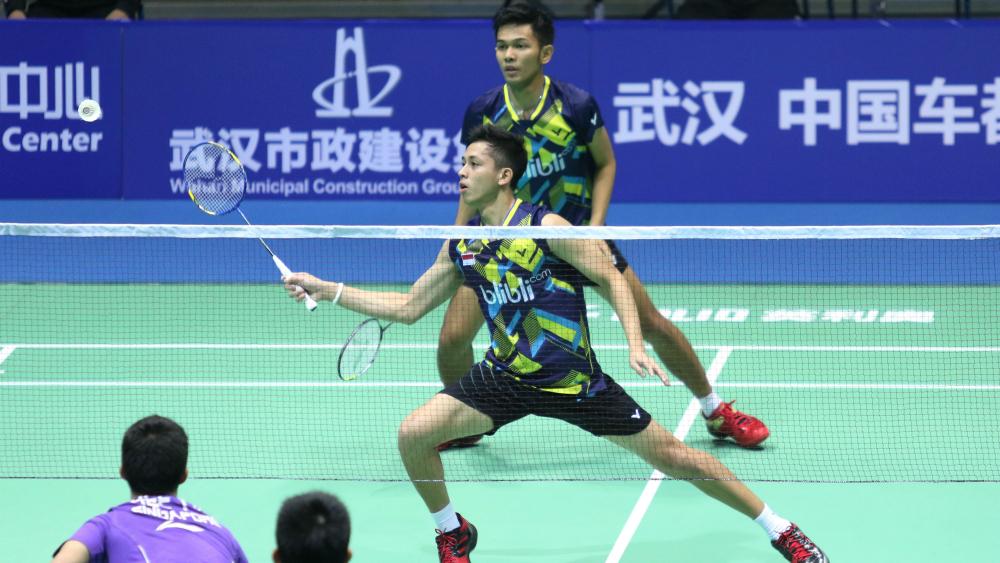 Fajar Alfian/Muhammad Rian Ardianto di babak pertama Badminton Asia Championships 2017. Copyright: Humas PBSI