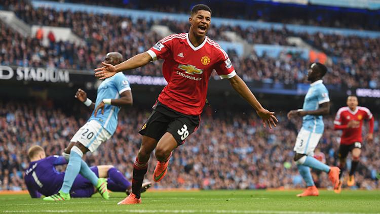 Rashford merayakan golnya ke gawang Man City Copyright: Michael Regan/Getty Images