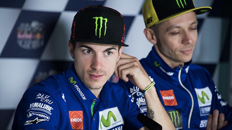 Maverick Vinales dalam sebuah konferensi pers.