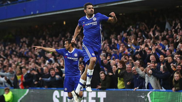 Selebrasi Diego Costa usai membuka keran gol Chelsea atas Middlesbrogh di babak pertama. Copyright: Michael Steele/Getty Images