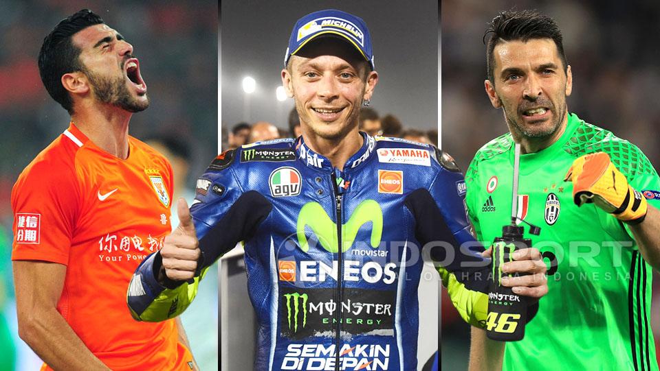 Graziano Pelle, Valentino Rossi, dan Gianluigi Buffon. - INDOSPORT