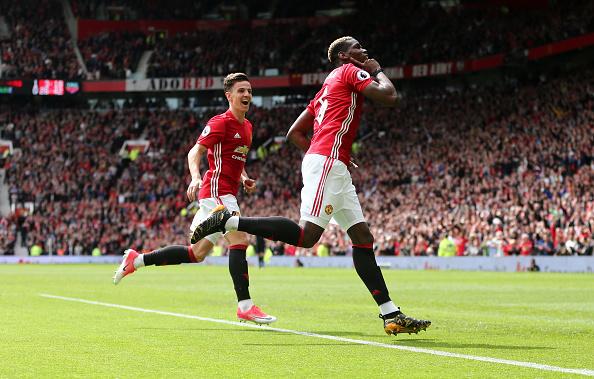 Selebrasi pemain bintang Man United, Paul Pogba usai cetak gol ke gawang Crystal Palace. Copyright: James Baylis/AMA/Getty Images
