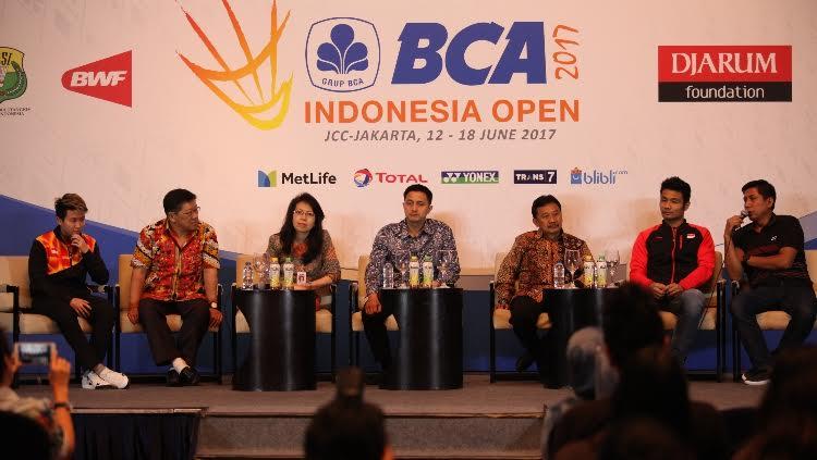 Suasana jumpa pers Indonesia Open 2017 di Hotel Kempinski, Jakarta, Senin (22/05/17).