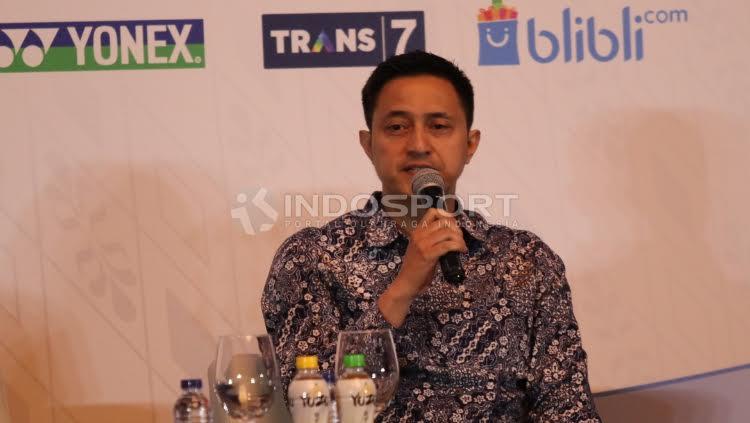 Ricky Subagja saat menjawab pertanyaan wartawan terkait Indonesia Open 2017.