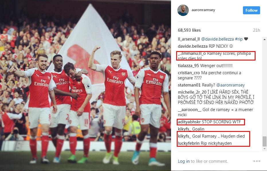 Instagram Aaron Ramsey diserang oleh Warganet. Copyright: Instagram