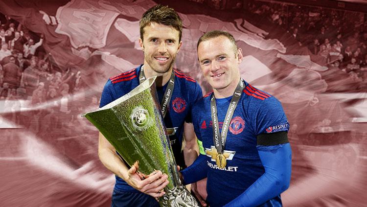 Michael Carrick dan Wayne Rooney. Copyright: Grafis: Eli Suhaeli/INDOSPORT/John Peters/Man Utd via Getty Images