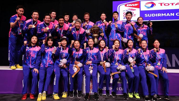 Selebrasi tim Korea Selatan juara Piala Sudirman.