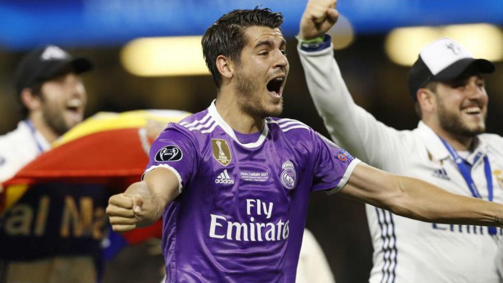 Alvaro Morata merayakan gelar juara Liga Champions bersama Real Madrid. Copyright: Marca
