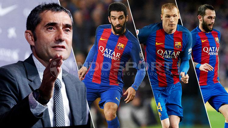 Kiri-kanan: Ernesto Valverde, Arda Turan, Jeremy Mathieu, dan Aleix Vidal. - INDOSPORT