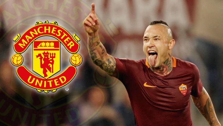 Logo Manchester United dan Radja Nainggolan. Copyright: INDOSPORT