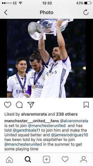 Morata menyukai posting-an gambar terkait isu transfer dirinya dan 2 bintang Madrid lainnya. Copyright: Internet/Metro.co.uk