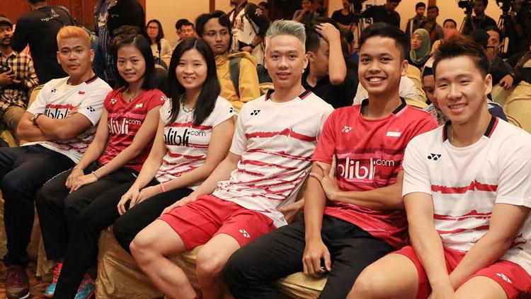 Atlet Indonesia saat menghadiri konferensi pers BCA Indonesia Open SSP 2017. Copyright: HUMAS PBSI