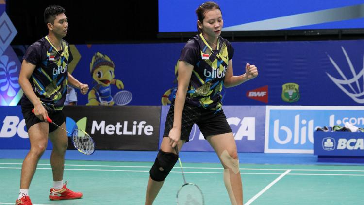 Ganda campuran Indonesia, Alfian Eko Prasetya/Annisa Saufika sukses habisi Joshua Hurlburt-Yu/Josephine Wu selaku wakil Kanada di Indonesia Masters 2020 meski diluputi eror.