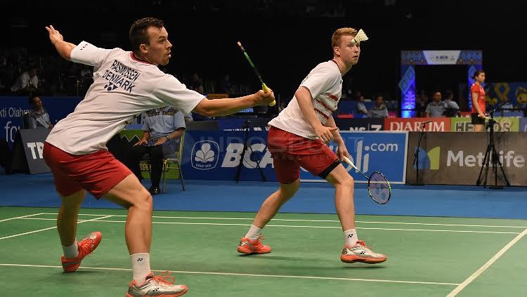 Astrup/Rasmussen saat bertanding di babak pertama Indonesia Open 2017.