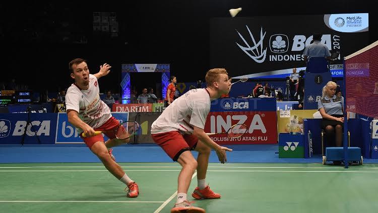Astrup/Rasmussen  saat bertanding di babak pertama Indonesia Open 2017.
