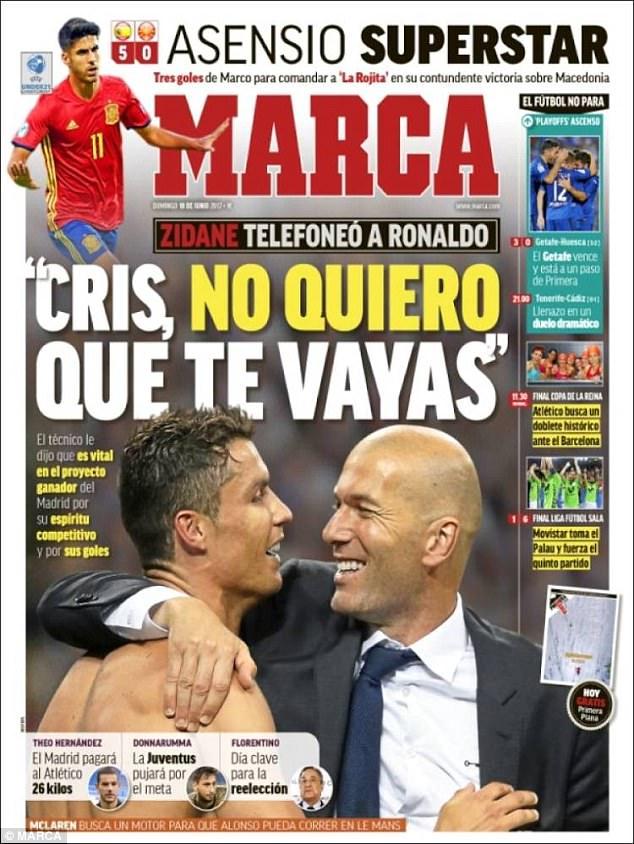 Media Spanyol memberitakan masa depan Cristiano Ronaldo. Copyright: Dailymail