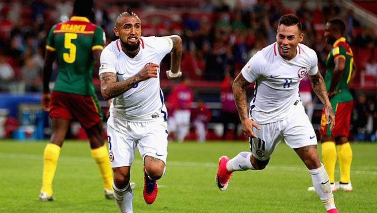 Arturo Vidal melakukan selebrasi. Copyright: Getty Images