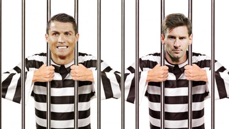 Ilustrasi Cristiano Ronaldo dan Lionel Messi dalam sel. Copyright: Grafis: Eli Suhaeli/INDOSPORT/Istimewa
