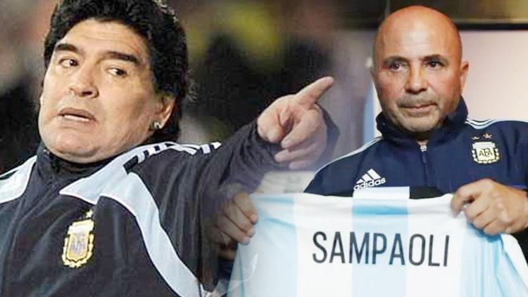 Diego Maradona dan Jorge Sampaoli. - INDOSPORT