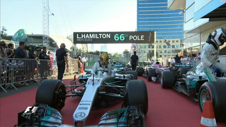 Lewis Hamilton meraih pole position yang ke-66. Copyright: Twitter/Formula 1