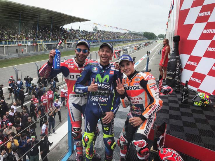 Valentino Rossi, Danilo Petrucci, Marc Marquez Copyright: Twitter/MotoGP