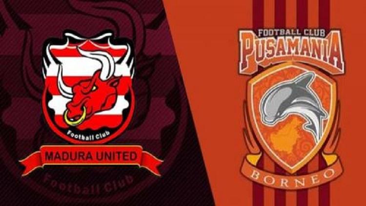 Logo Madura United dan Pusamania Borneo. Copyright: beritajatim