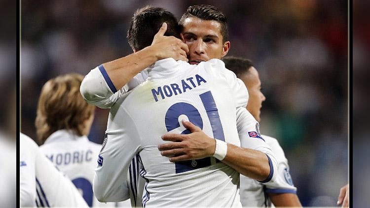 Alvaro Morata dan Cristiano Ronaldo, dua pemain bintang Real Madrid. Copyright: INDOSPORT