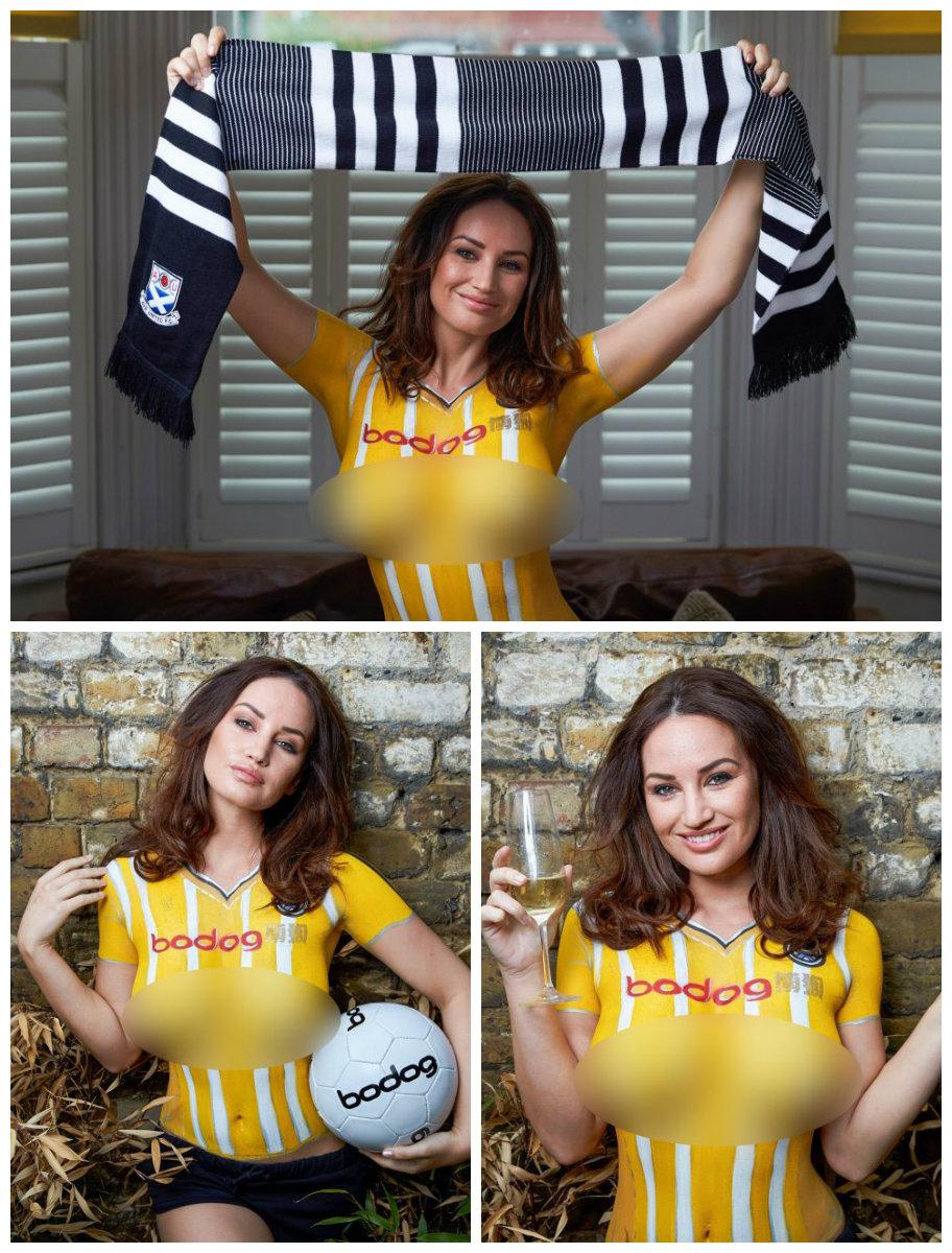 Model seksi tampil bugil dalam promosi jersey Ayr United. Copyright: Internet/Thesun.co.uk
