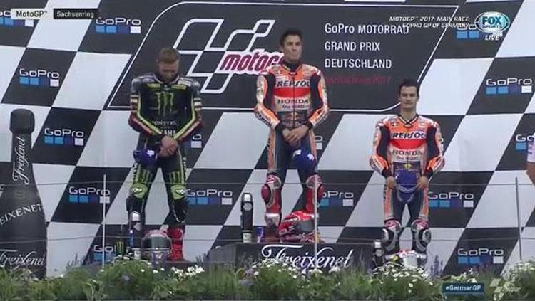 Kiri-kanan: Jonas Folger, Marc Marquez, dan Dani Pedrosa. Copyright: INDOSPORT