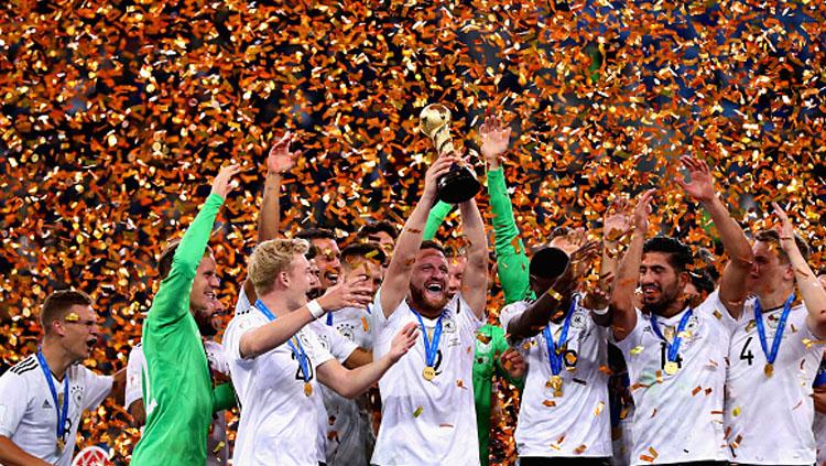 Kegembiraan wajah para pemain timnas Jerman memenangkan piala konfederasi 2017. - INDOSPORT