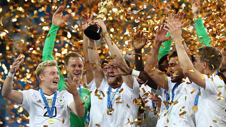 Kegembiraan wajah para pemain timnas Jerman memenangkan piala konfederasi 2017.