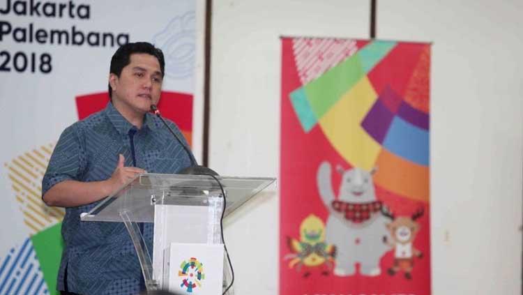 Erick Thohir saat memberikan pidato dalam pembahasan Asian Games 2018. Copyright: Humas INASGOC