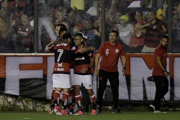 Para pemain Flamengo merayakan gol EVerton ke gawang Vasco da Gama. Copyright: INDOSPORT