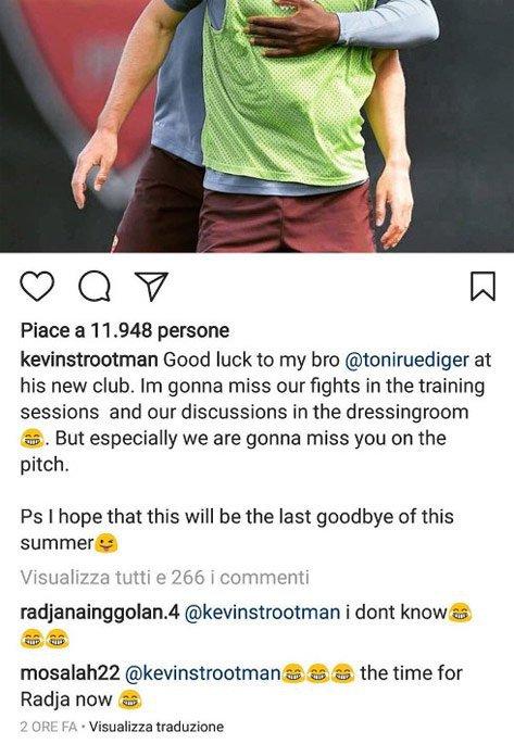 Komentar Radja Nainggolan di postingan Kevin Strootman. Copyright: Metro