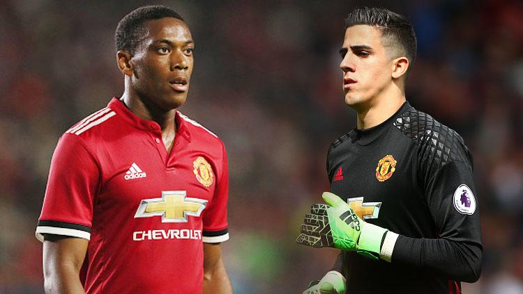 Anthony Martial (kiri) dan Joel Pereira.