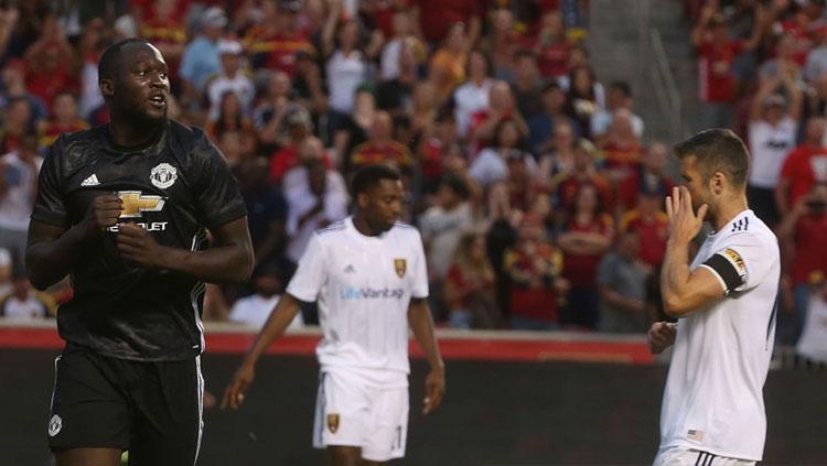 Romelu Lukaku selebrasi usai cetak gol ke gawang Real Salt Lake pada menit ke-38'.