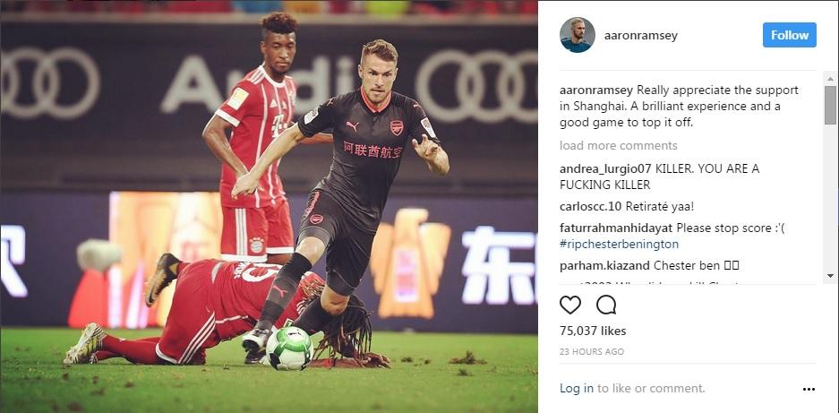 Hujatan fans Chester Bennington di Instagram Ramsey. Copyright: Instagram/@aaronramsey.