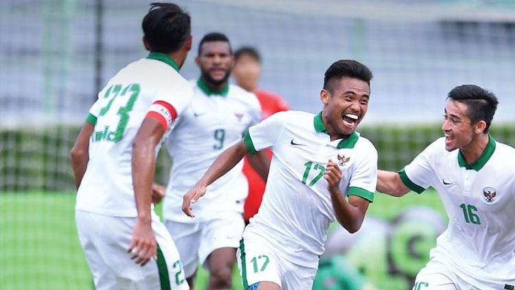 Selebrasi pemain Timnas Indonesia U-22 usai hantam Mongolia. Copyright: Twitter@theafcdotcom