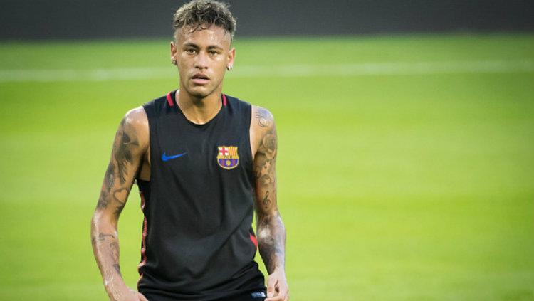 Bintang Barcelona, Neymar dalam sesi latihan tim. Copyright: Ira L. Black/Corbis via Getty Images