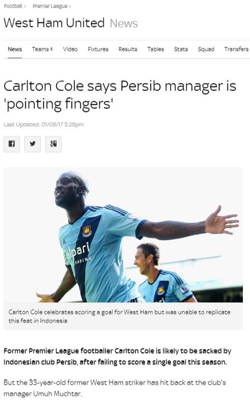 Pemberitaan Sky Sports soal Carlton Cole Copyright: Sky Sports