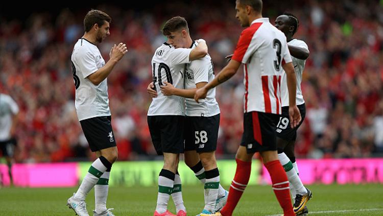 Selebrasi para pemain Liverpool usai mencetak gol ke gawang Athletic Bilbao. Copyright: INDOSPORT