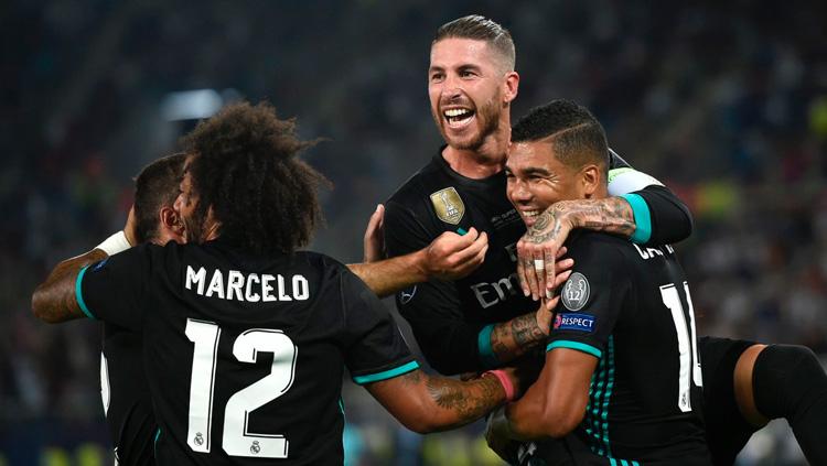 Selebrasi pemain Real Madrid setelah Casemiro cetak gol menit ke-24
