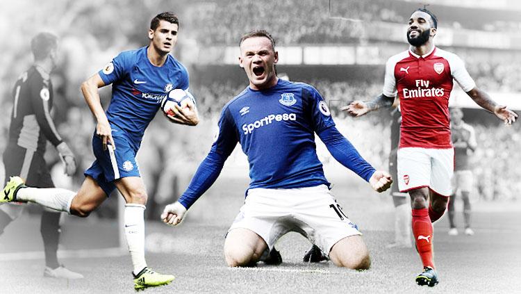 Alvaro Morata, Wayne Rooney, dan Alexandre Lacazette. Copyright: Grafis: Eli Suhaeli/INDOSPORT